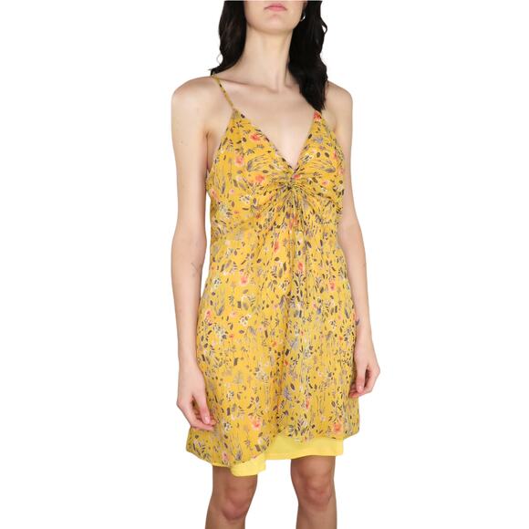 Anthro Le Lis Yellow Floral Dress Spaghetti Strap Mini Boho Sundress Dress Med - Picture 5 of 6